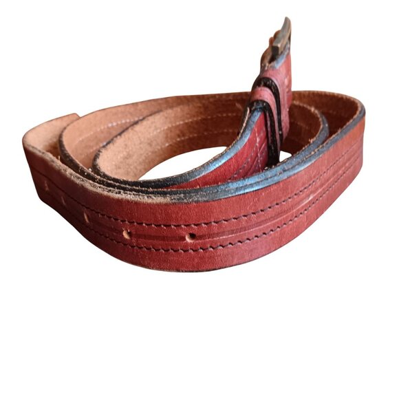 Vintage Men's Mod Belt 40 Large Brown Stitched 1970's Spring Buckle Leather 41 - Picture 2 of 7